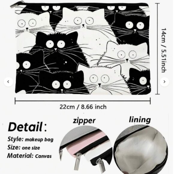 Cat Bag Zip Makeup Pencil Case Cards Dice Cord Phone Case - Picture 2 of 2